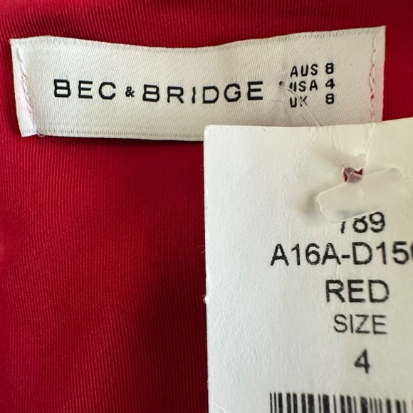 Bec & Bridge NWT Women'4 Red Sleeveless Mini Bodycon V Neck Classic Fitted Dress - Picture 13 of 15